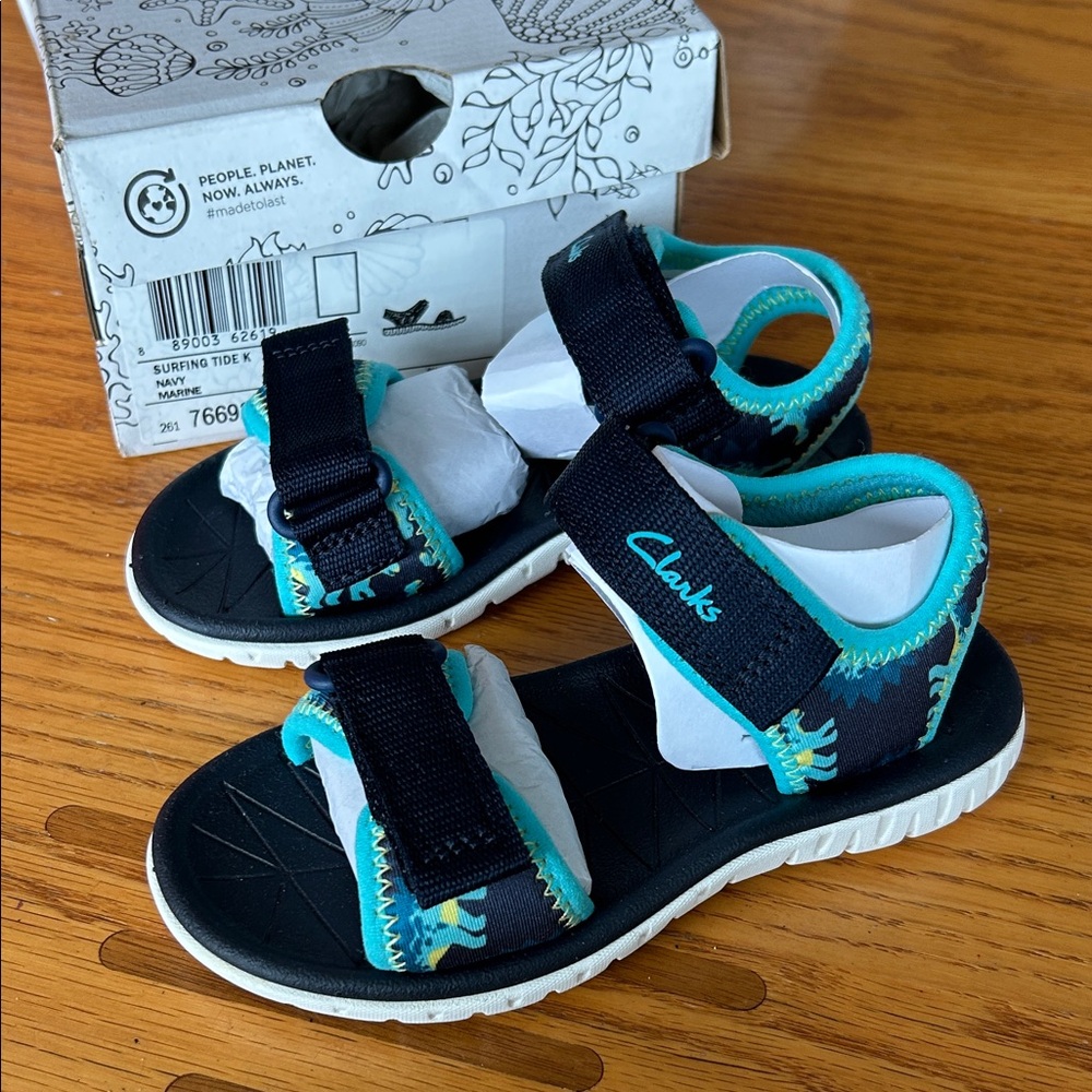 Clarks Kids' Black and Teal Adventure Sandals